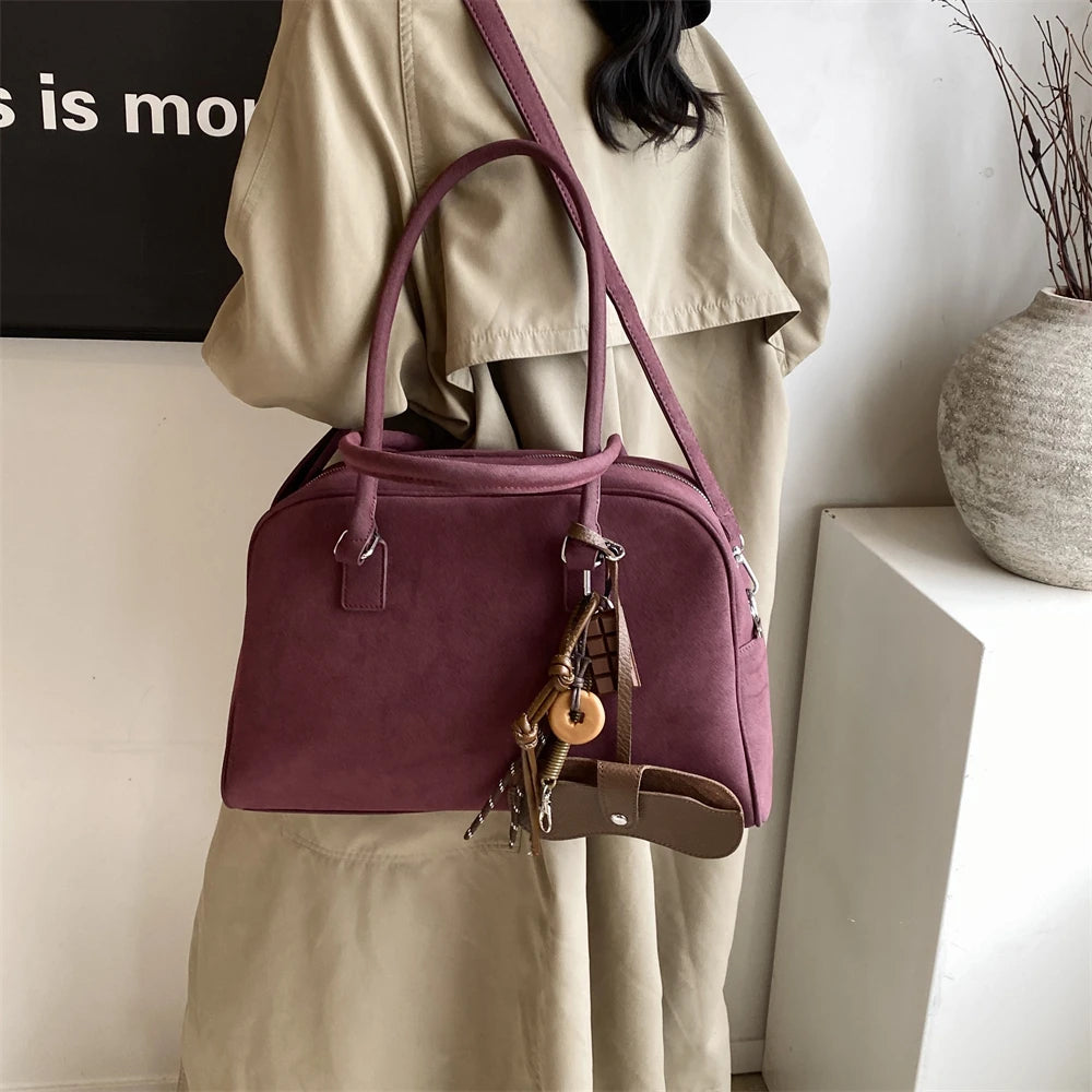 bolsa feminina bolsa grife luxo bolsas femininas promoção Tamanho grande Mulheres Sacos De Bowling Camurça Cor Pura Grande Capacidade Ombro Crossbody Bag Com Alça Longa 2024 Designer De Luxo Bolsas