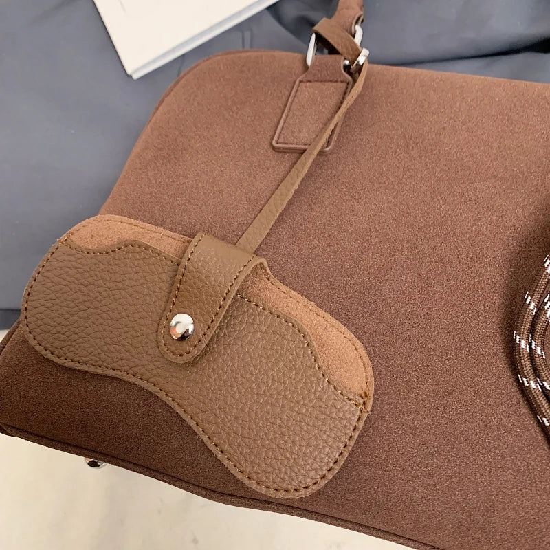 bolsa feminina bolsa grife luxo bolsas femininas promoção Tamanho grande Mulheres Sacos De Bowling Camurça Cor Pura Grande Capacidade Ombro Crossbody Bag Com Alça Longa 2024 Designer De Luxo Bolsas
