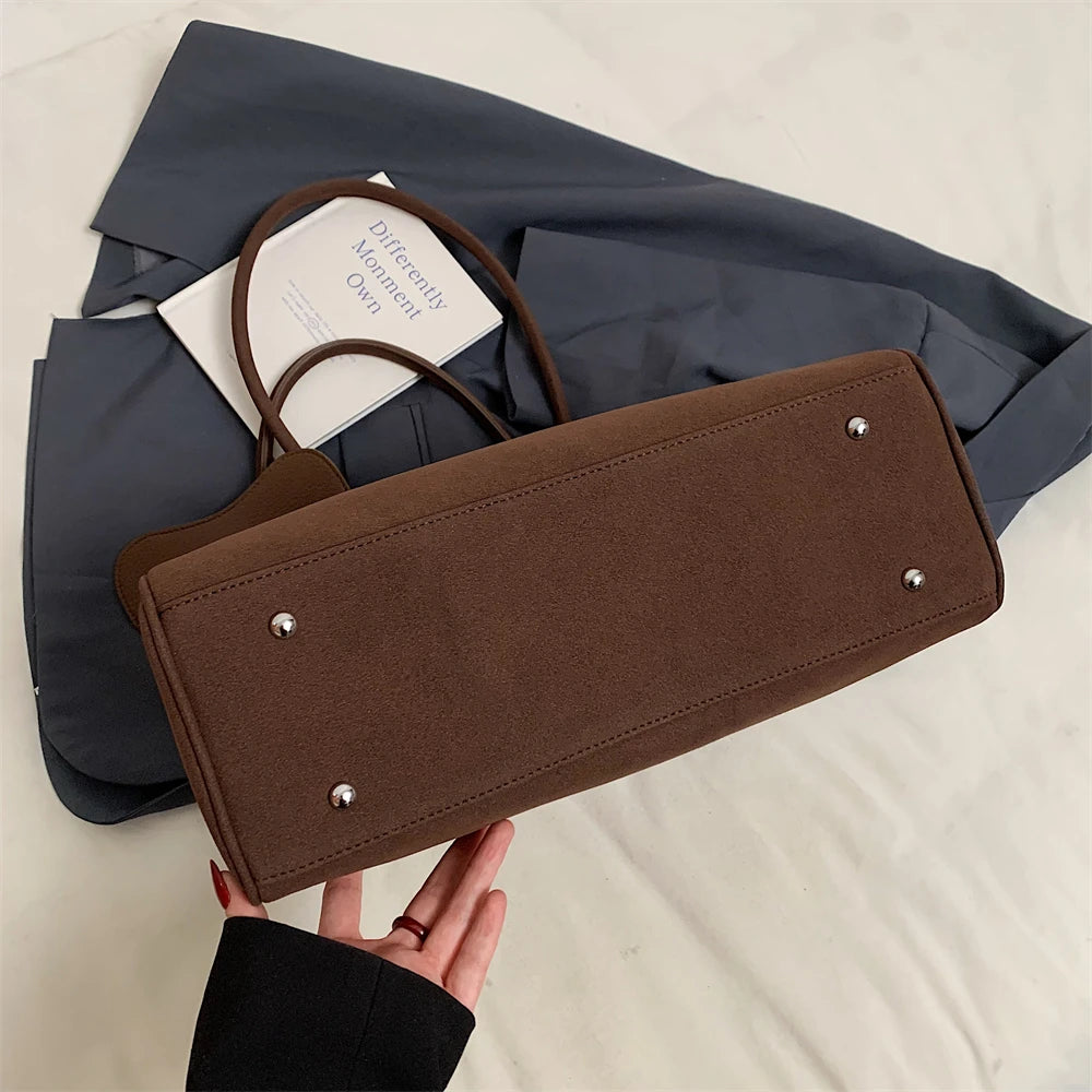 bolsa feminina bolsa grife luxo bolsas femininas promoção Tamanho grande Mulheres Sacos De Bowling Camurça Cor Pura Grande Capacidade Ombro Crossbody Bag Com Alça Longa 2024 Designer De Luxo Bolsas