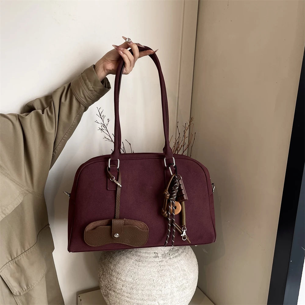 bolsa feminina bolsa grife luxo bolsas femininas promoção Tamanho grande Mulheres Sacos De Bowling Camurça Cor Pura Grande Capacidade Ombro Crossbody Bag Com Alça Longa 2024 Designer De Luxo Bolsas