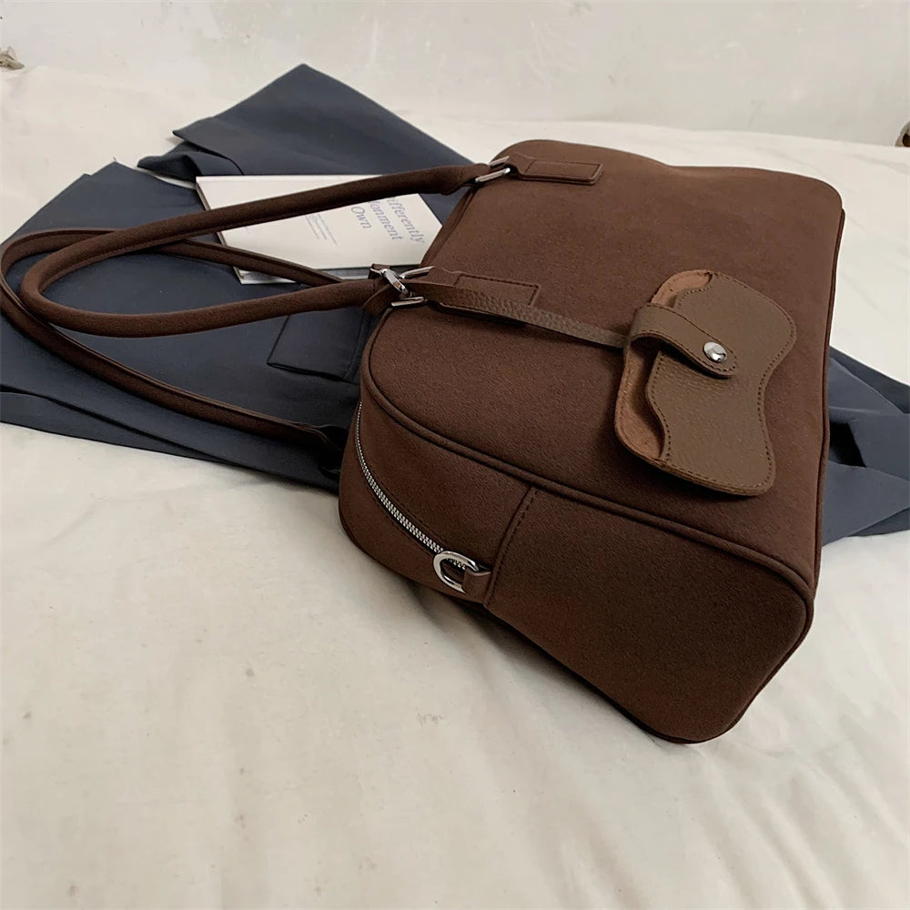 bolsa feminina bolsa grife luxo bolsas femininas promoção Tamanho grande Mulheres Sacos De Bowling Camurça Cor Pura Grande Capacidade Ombro Crossbody Bag Com Alça Longa 2024 Designer De Luxo Bolsas