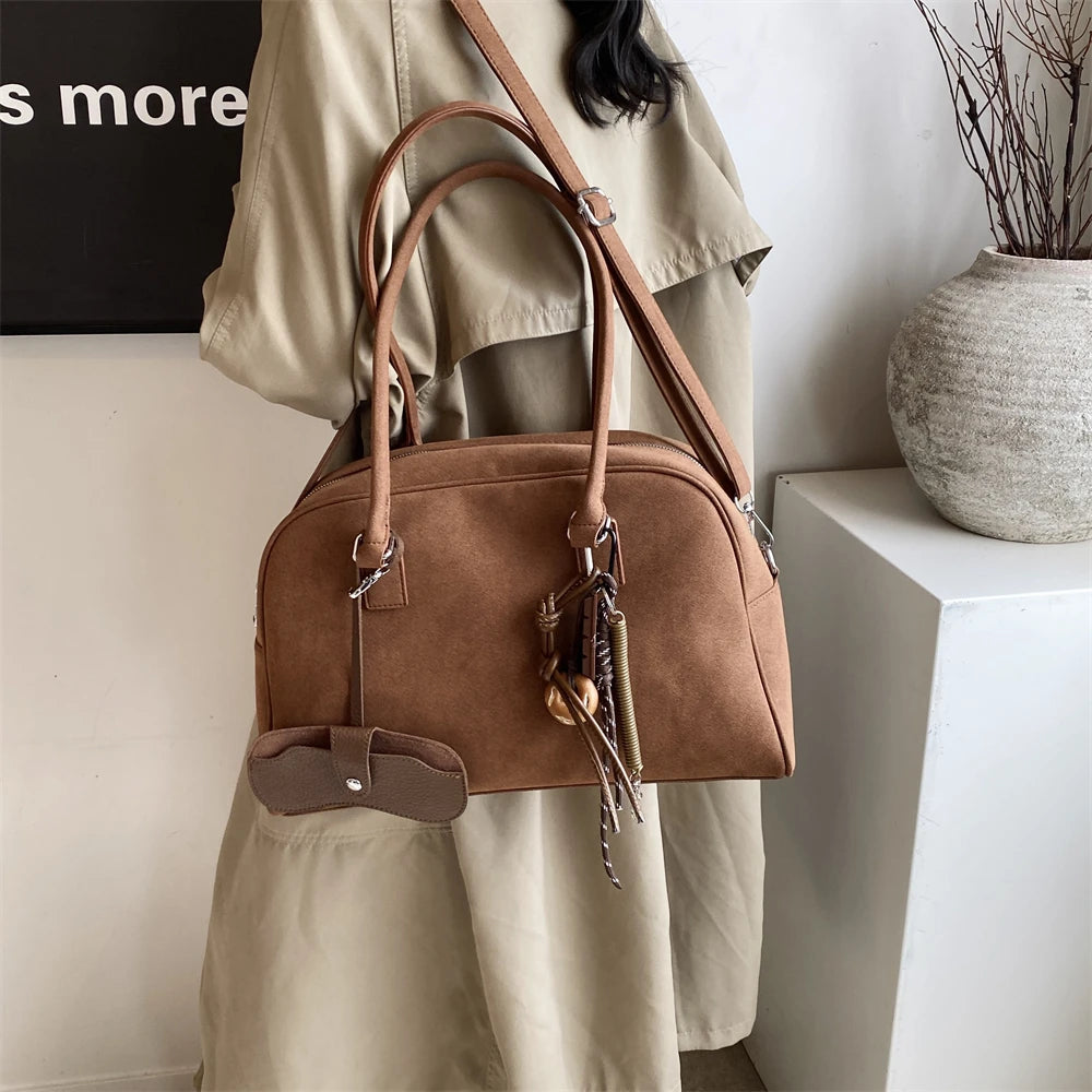 bolsa feminina bolsa grife luxo bolsas femininas promoção Tamanho grande Mulheres Sacos De Bowling Camurça Cor Pura Grande Capacidade Ombro Crossbody Bag Com Alça Longa 2024 Designer De Luxo Bolsas