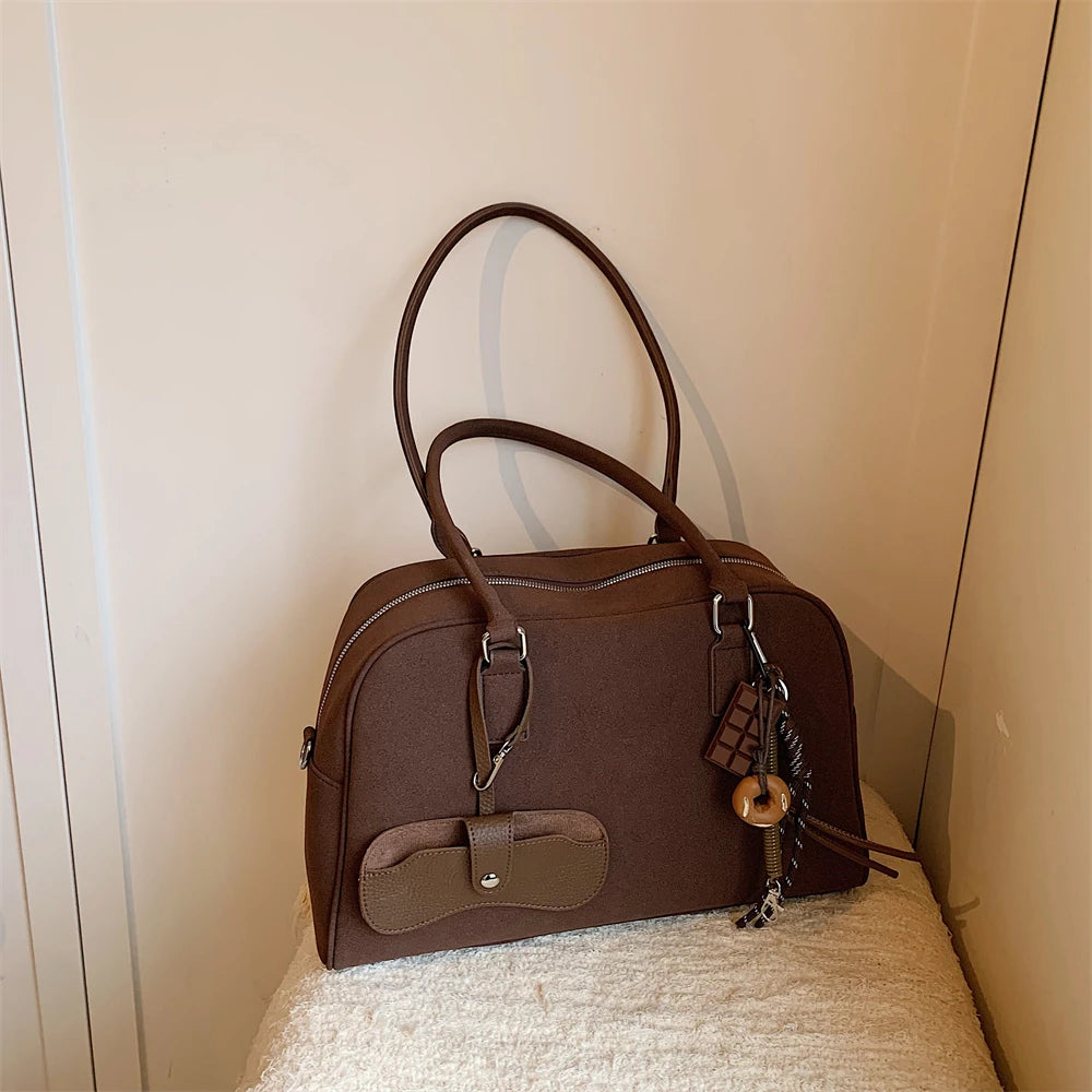 bolsa feminina bolsa grife luxo bolsas femininas promoção Tamanho grande Mulheres Sacos De Bowling Camurça Cor Pura Grande Capacidade Ombro Crossbody Bag Com Alça Longa 2024 Designer De Luxo Bolsas