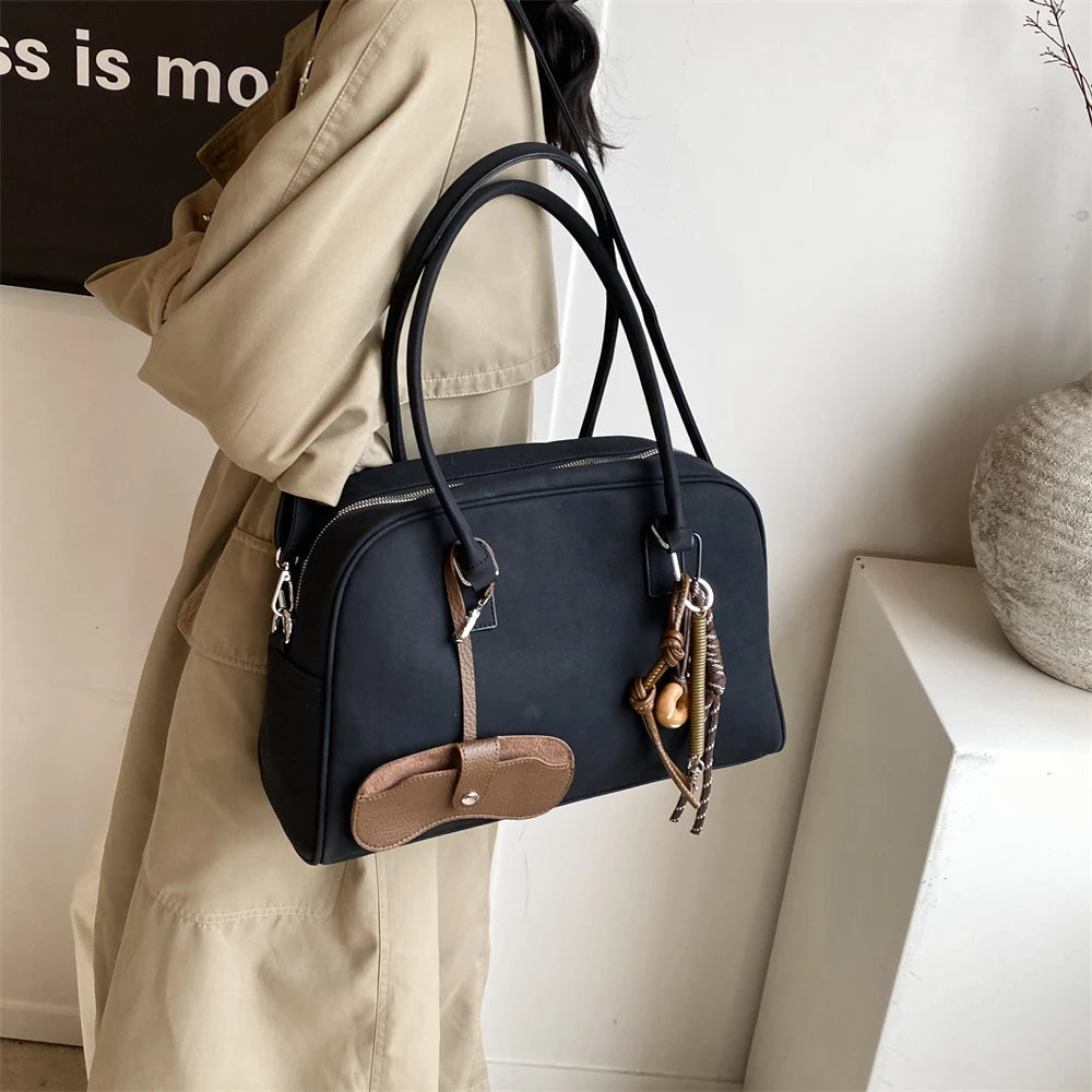 bolsa feminina bolsa grife luxo bolsas femininas promoção Tamanho grande Mulheres Sacos De Bowling Camurça Cor Pura Grande Capacidade Ombro Crossbody Bag Com Alça Longa 2024 Designer De Luxo Bolsas