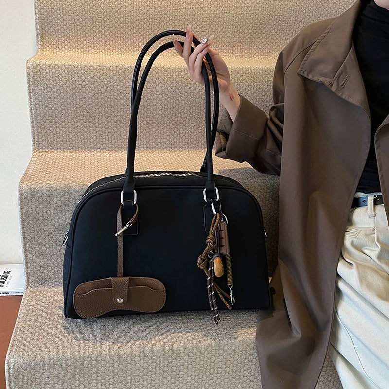 bolsa feminina bolsa grife luxo bolsas femininas promoção Tamanho grande Mulheres Sacos De Bowling Camurça Cor Pura Grande Capacidade Ombro Crossbody Bag Com Alça Longa 2024 Designer De Luxo Bolsas