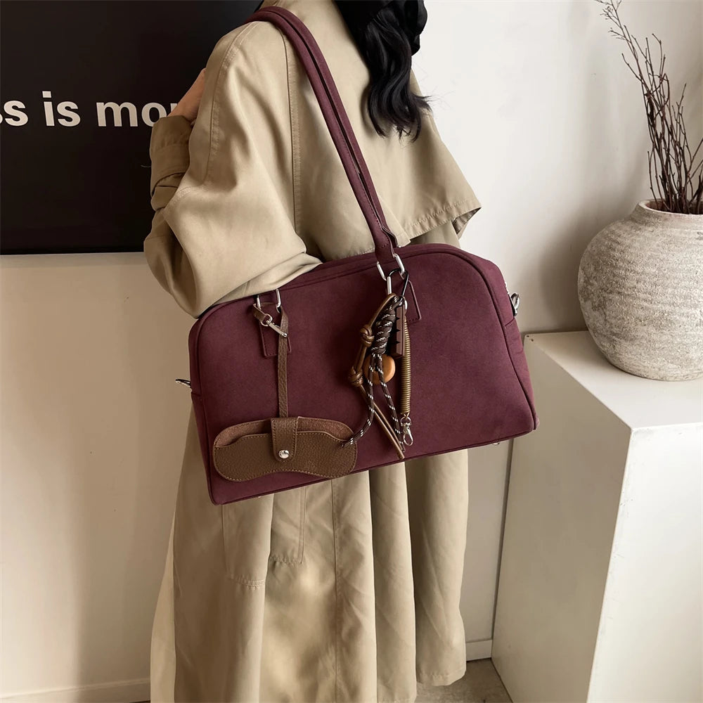 bolsa feminina bolsa grife luxo bolsas femininas promoção Tamanho grande Mulheres Sacos De Bowling Camurça Cor Pura Grande Capacidade Ombro Crossbody Bag Com Alça Longa 2024 Designer De Luxo Bolsas