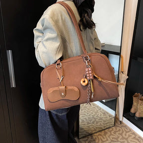 bolsa feminina bolsa grife luxo bolsas femininas promoção Tamanho grande Mulheres Sacos De Bowling Camurça Cor Pura Grande Capacidade Ombro Crossbody Bag Com Alça Longa 2024 Designer De Luxo Bolsas