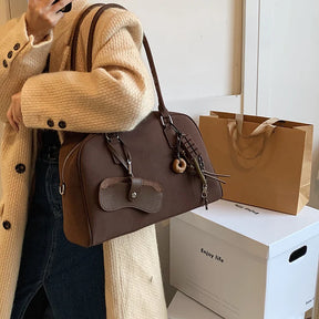 bolsa feminina bolsa grife luxo bolsas femininas promoção Tamanho grande Mulheres Sacos De Bowling Camurça Cor Pura Grande Capacidade Ombro Crossbody Bag Com Alça Longa 2024 Designer De Luxo Bolsas