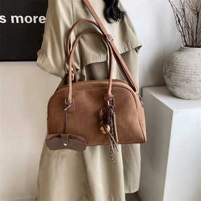 bolsa feminina bolsa grife luxo bolsas femininas promoção Tamanho grande Mulheres Sacos De Bowling Camurça Cor Pura Grande Capacidade Ombro Crossbody Bag Com Alça Longa 2024 Designer De Luxo Bolsas